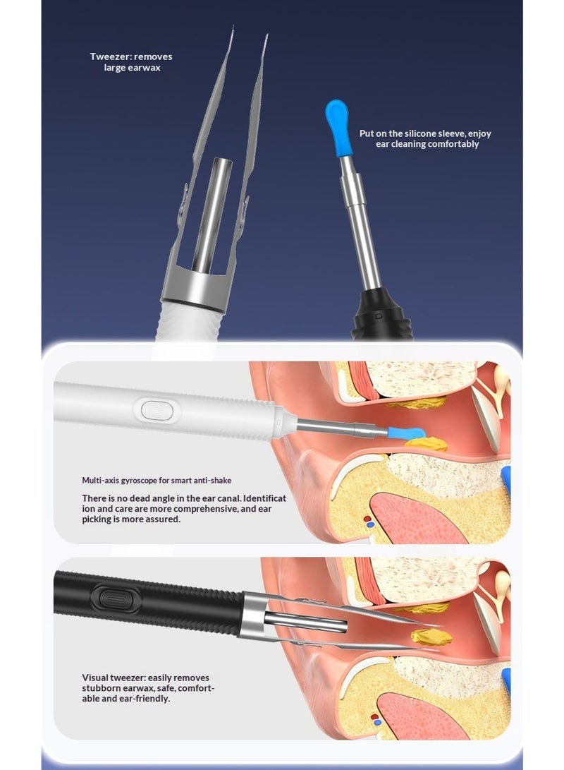 ميون جهاز ذكي لإزالة شمع الأذن مزود بملقط وكاميرا، يتضمن 5 ملاعق أذن من السيليكون الناعم، طقم تنظيف أذن لاسلكي لأجهزة iOS وأندرويد، إضاءة عالية الدقة، طقم تنظيف أذن من 8 قطع (أسود) - Image 5